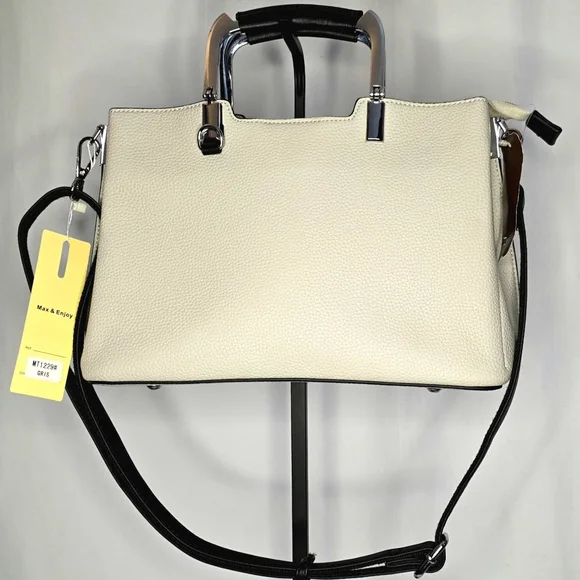 Max & Enjoy Cream Pebbled Tote Satchel | Top Handle | Adjustable Strap | NWT - Picture 1 of 9